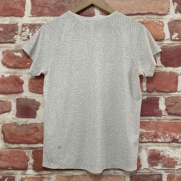 Athleta Workout Athletic Top Shirt Women's Small Tan White Abstract Gym Stretchy - Picture 4 of 9